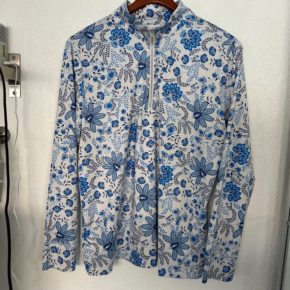 Floral Blue and White Women's Top